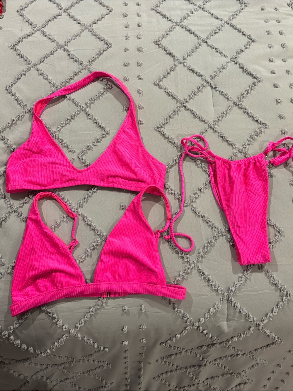 aerie Pink Ribbed Triangle Bikini SET
